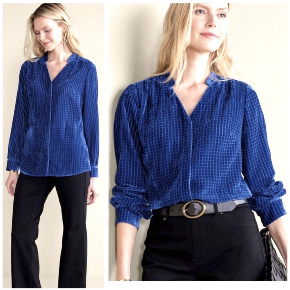 Soft Surroundings Zia Sapphire Velvet Blouse Petite XS NWT